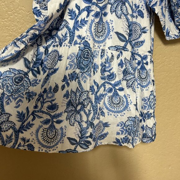 Saule Parc Womens Puff Sleeve Boho Dress Blue White Size Large - Picture 6 of 10